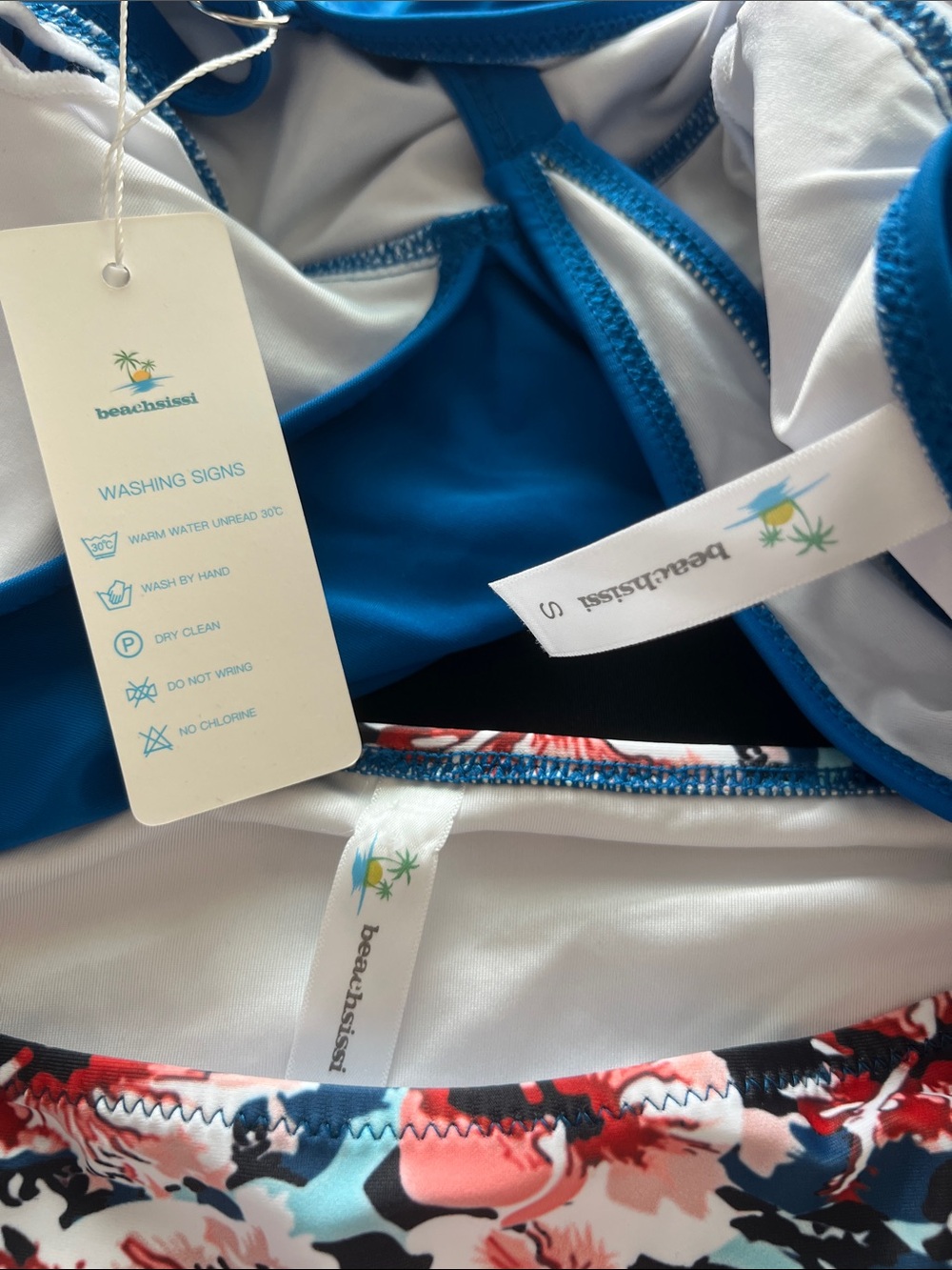 NWT Beachsissi Bright Blue Tankini Top w/ Floral Bikini Bottoms Size:Small - Picture 7 of 8